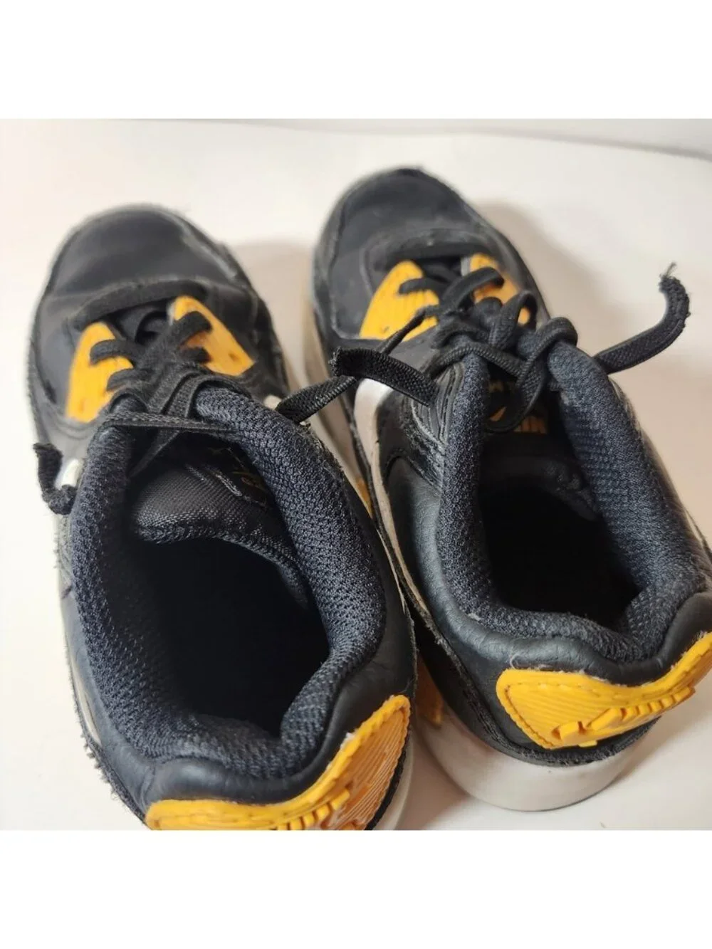 Nike Air Max 90 Toddler Sneakers Black Yellow‎ White Leather Low Top Shoes 11C